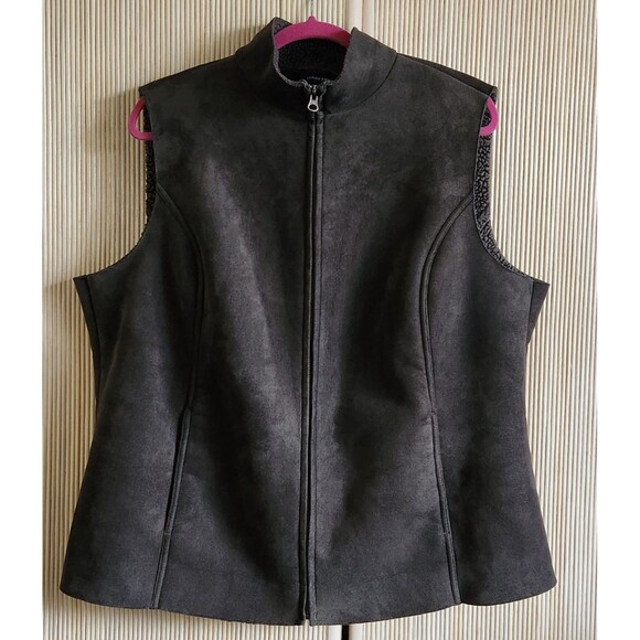 Lands' End Women's Vest Size 1X Gray Faux Suede Sherpa Lined Outdoor Gorpcore - Picture 3 of 8